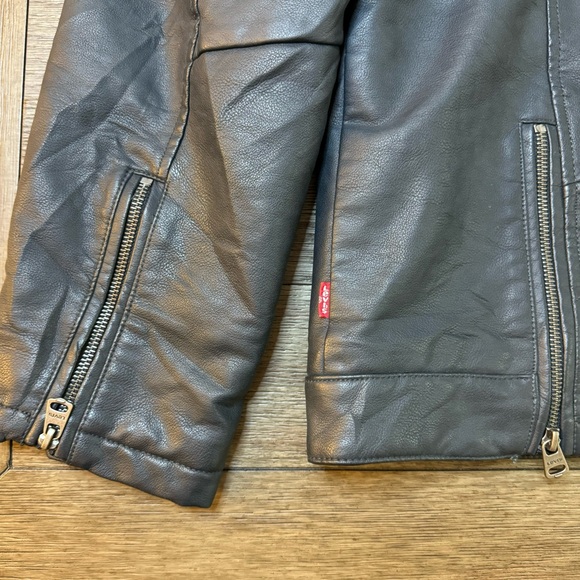 Levis Dark Blue Men’s Faux Leather Hooded Bomber Jacket XXL - Picture 7 of 15